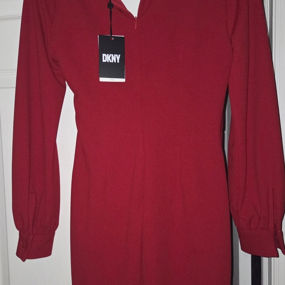 DKNY Elegant Red Long Sleeve Dress - Picture 2 of 3